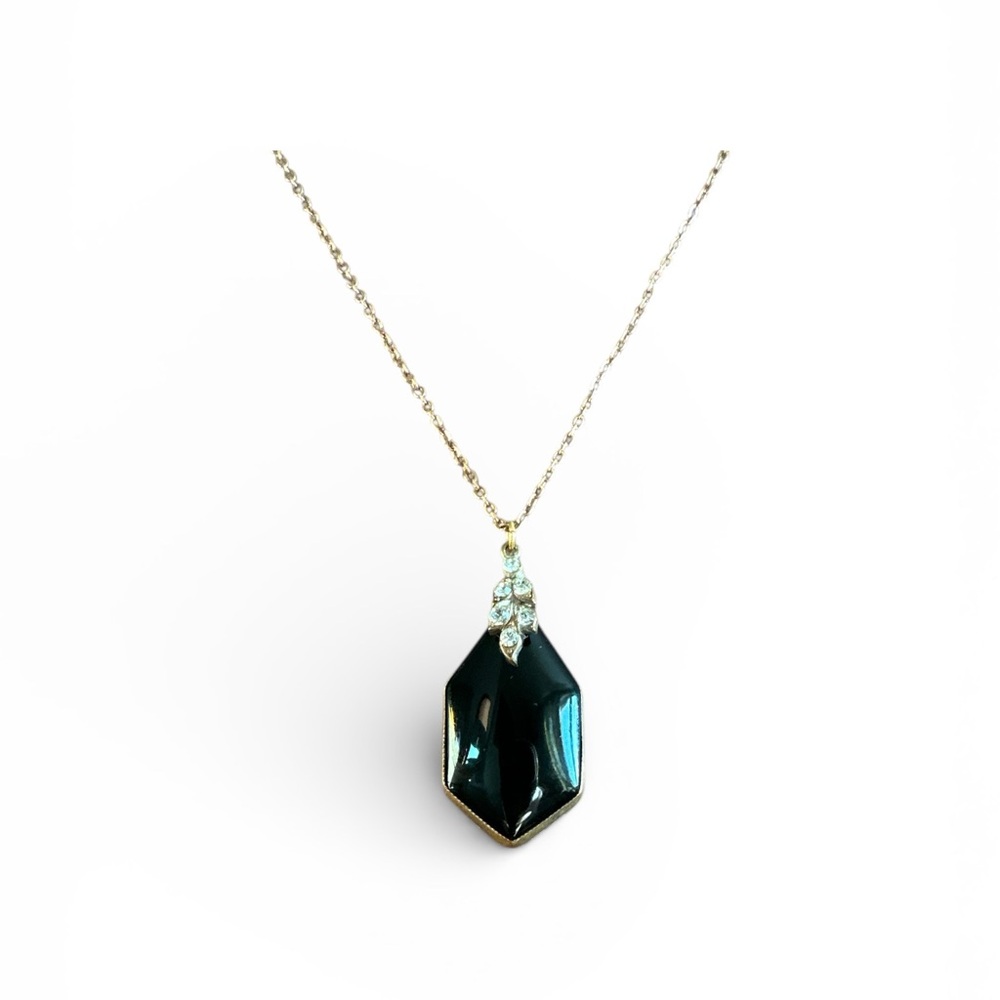 Vintage Black‎ and Rhinestone Pendant Necklace